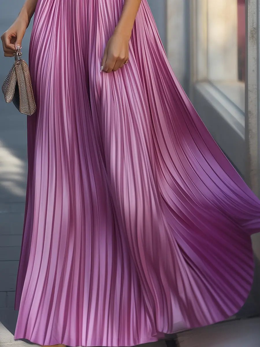 Pink Pleated Flowy Maxi Dress - Maxi Dress CAAYWORLD