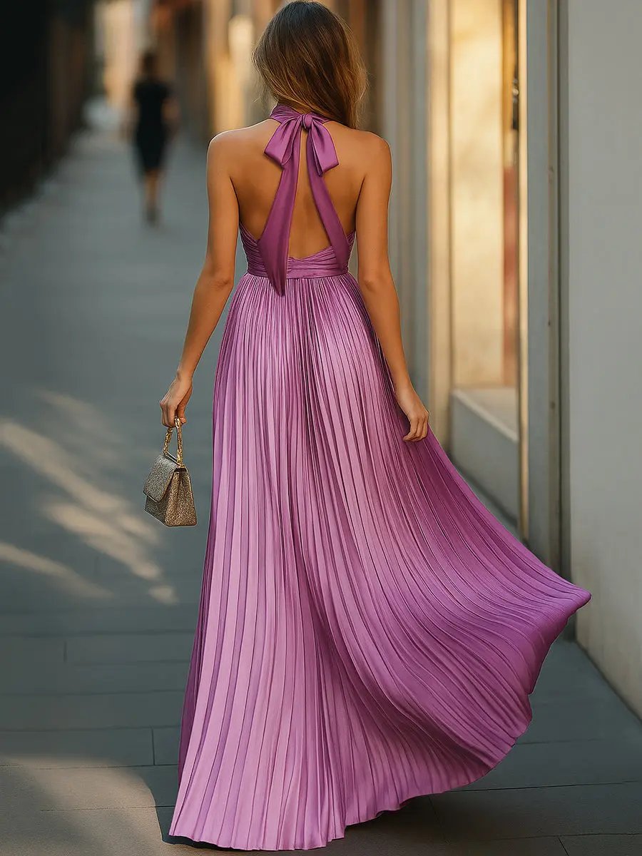 Pink Pleated Flowy Maxi Dress - Maxi Dress CAAYWORLD