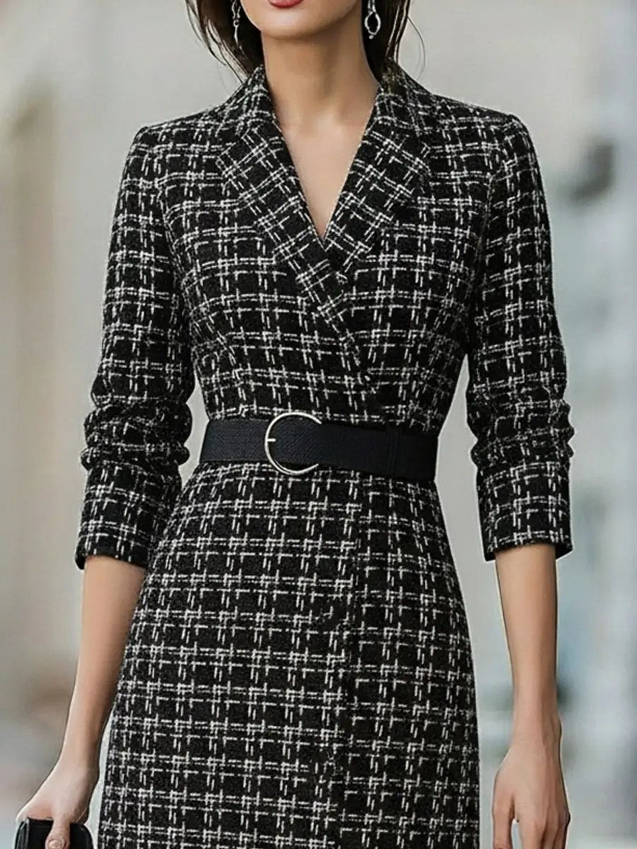 Plaid Tweed Belted Vintage Chic - Midi Dress CAAYWORLD