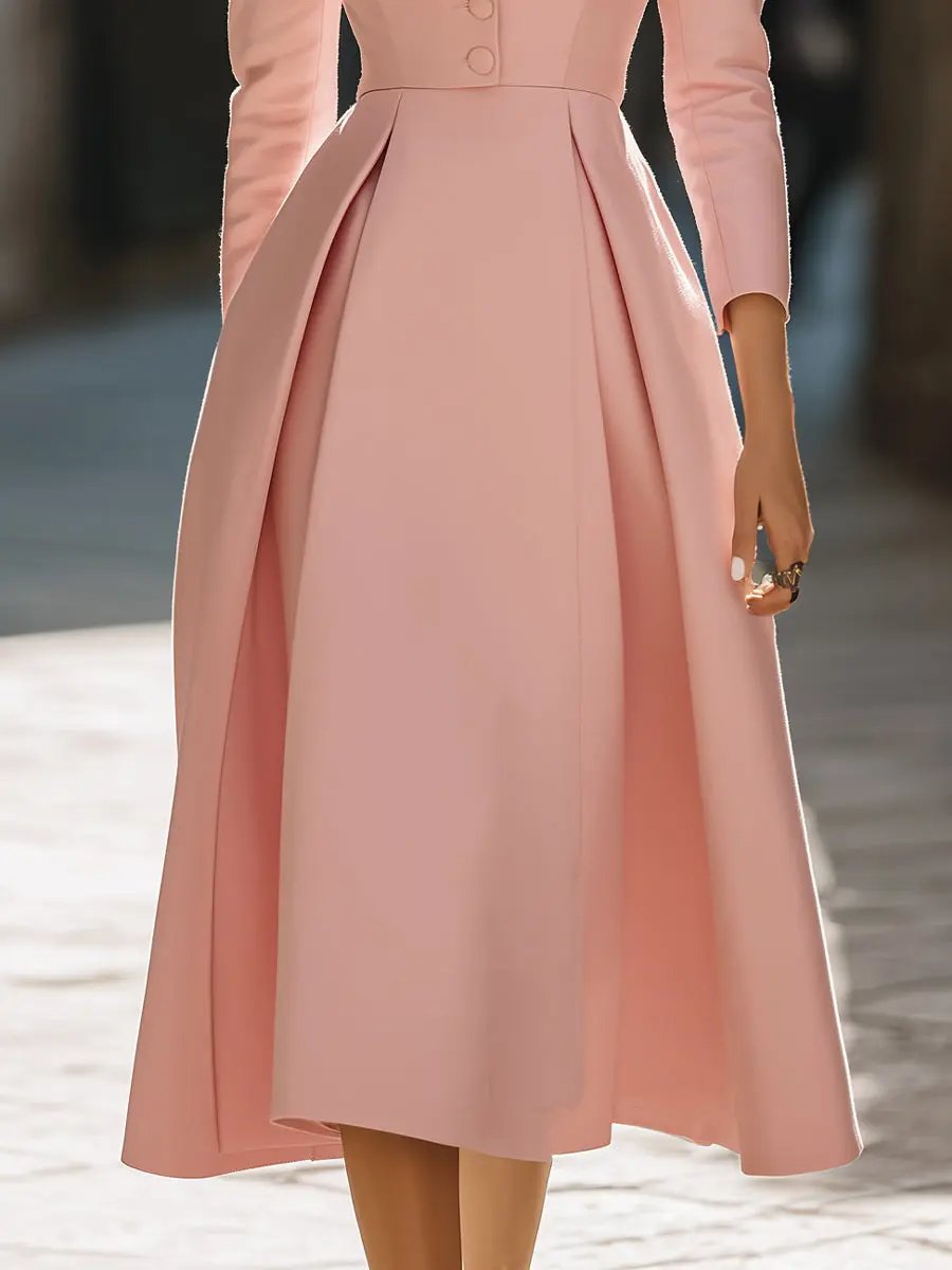 Pleated Blazer-Style Tailored Workwear Dress - Midi Dress CAAYWORLD