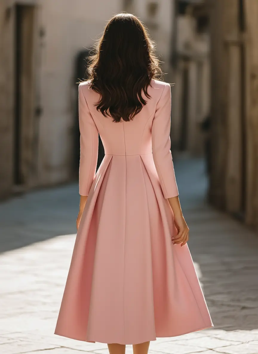 Pleated Blazer-Style Tailored Workwear Dress - Midi Dress CAAYWORLD