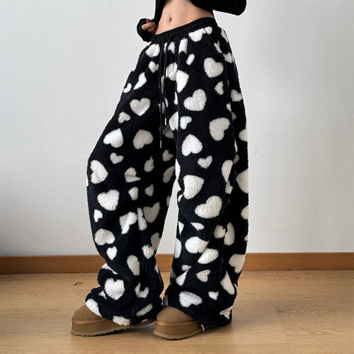 Plush Heart Print - Trousers CAAYWORLD