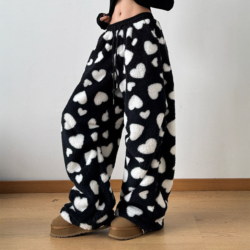 Plush Heart Print - Trousers CAAYWORLD