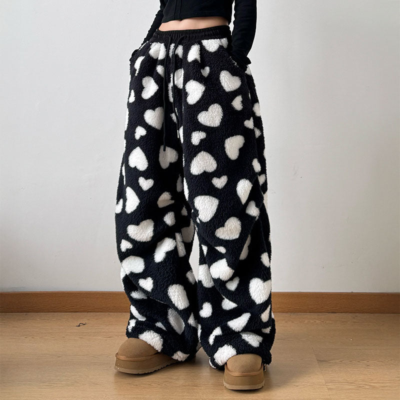 Plush Heart Print - Trousers CAAYWORLD