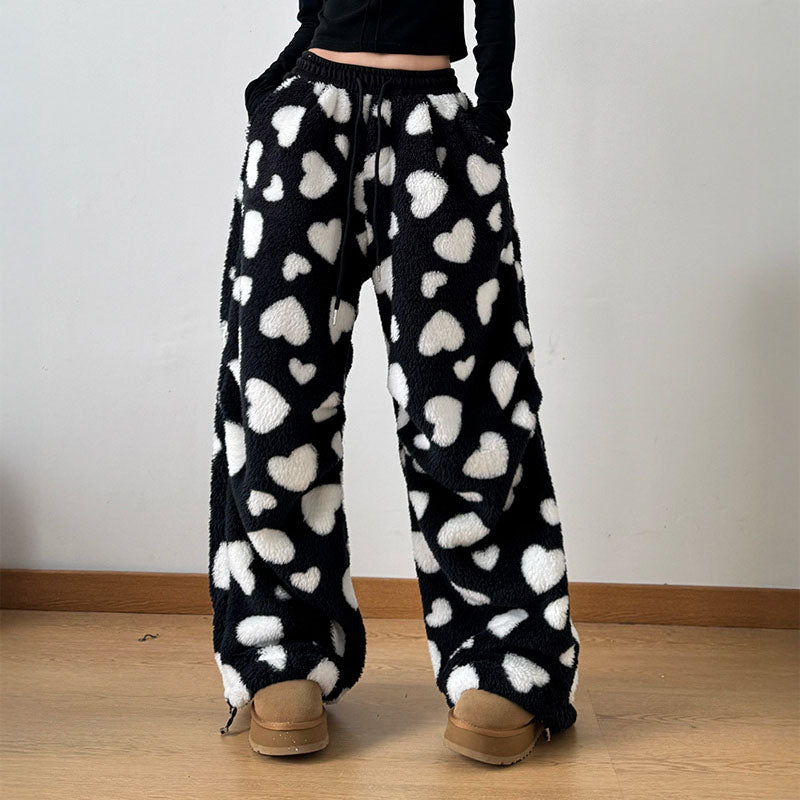 Plush Heart Print - Trousers CAAYWORLD
