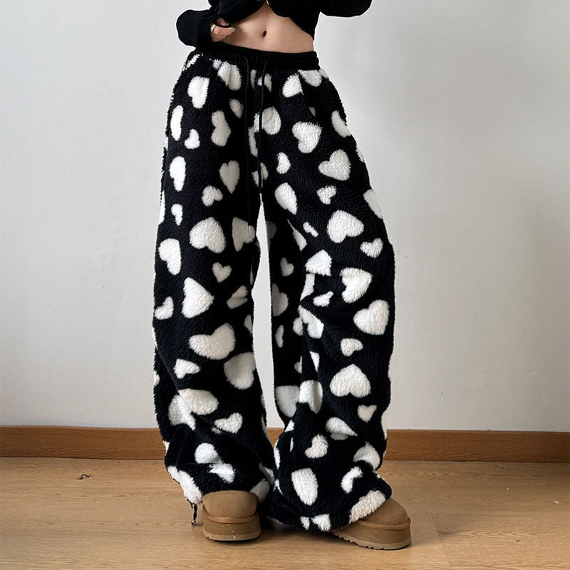 Plush Heart Print - Trousers CAAYWORLD