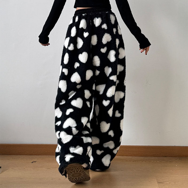 Plush Heart Print - Trousers CAAYWORLD