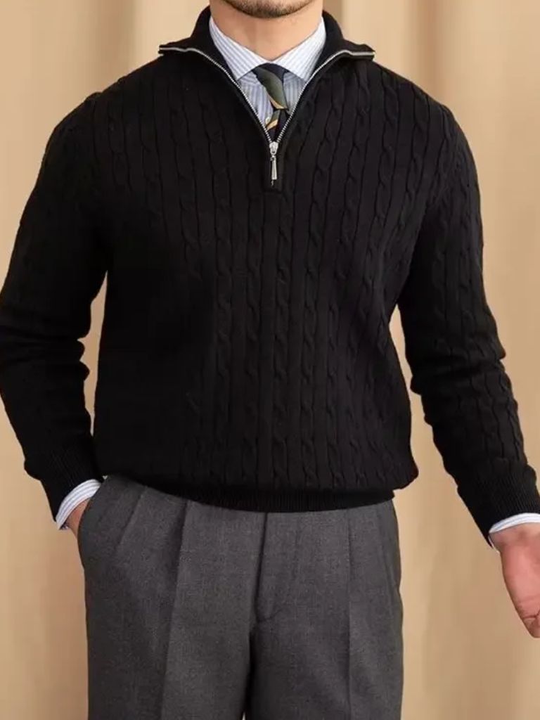 Premium Cable-Knit Zip Neck Sweater - CAAYWORLD CAAYWORLD