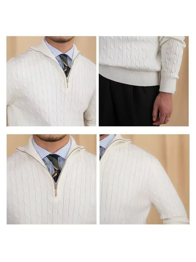 Premium Cable-Knit Zip Neck Sweater - CAAYWORLD CAAYWORLD