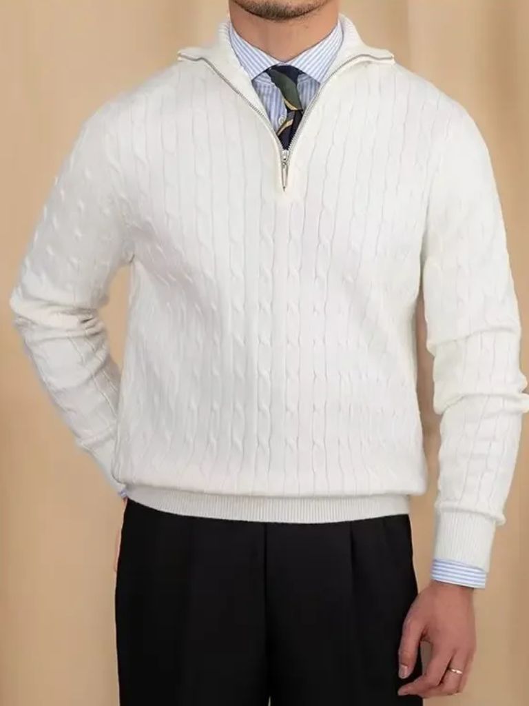 Premium Cable-Knit Zip Neck Sweater - CAAYWORLD CAAYWORLD