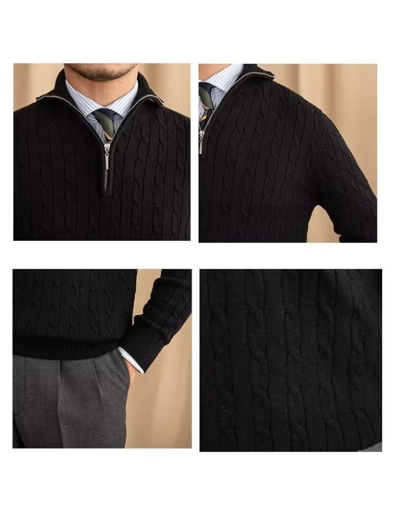 Premium Cable-Knit Zip Neck Sweater - CAAYWORLD CAAYWORLD