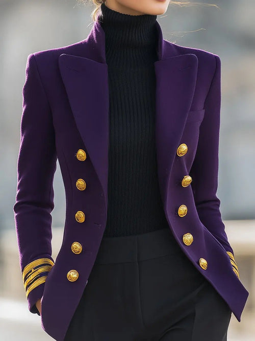Purple Double-Breasted Military-Inspired Tailored Fit - Blazer CAAYWORLD