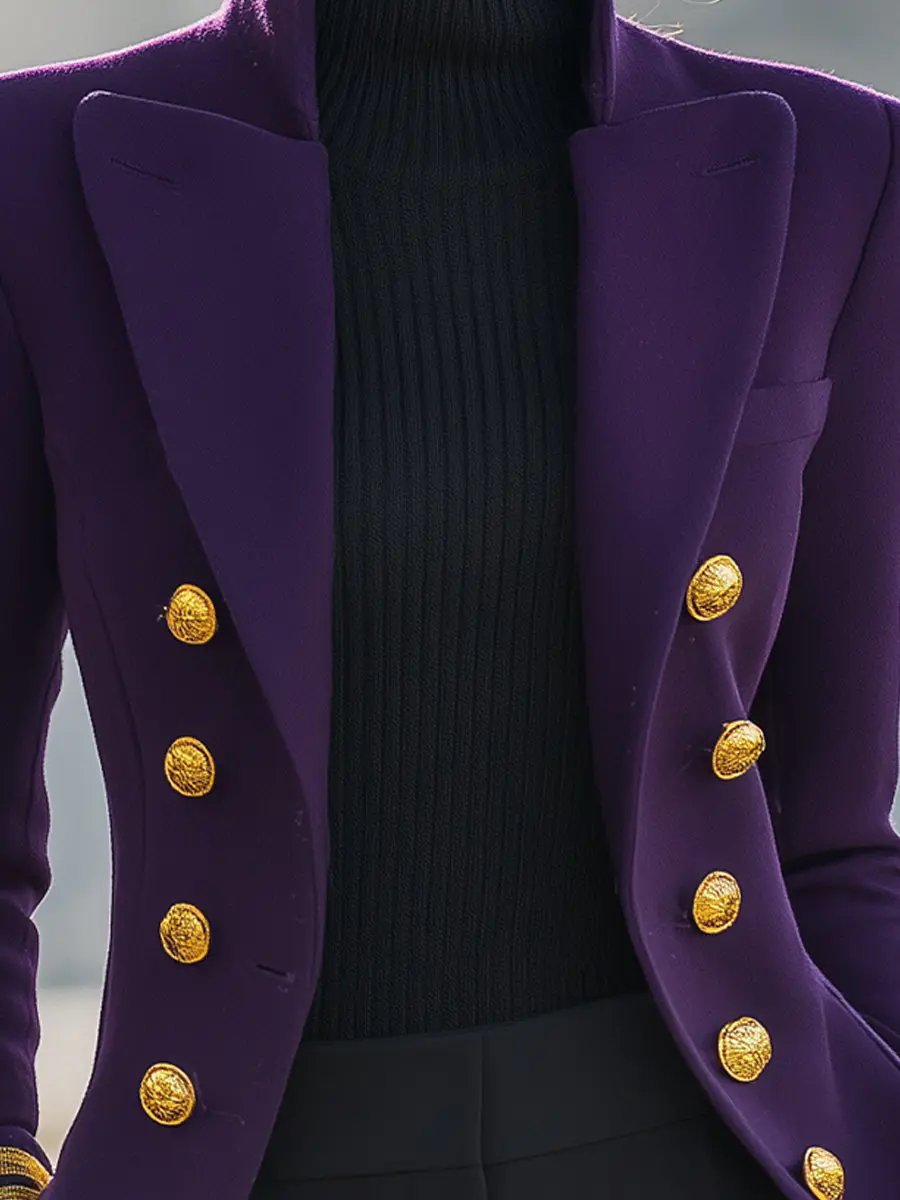 Purple Double-Breasted Military-Inspired Tailored Fit - Blazer CAAYWORLD