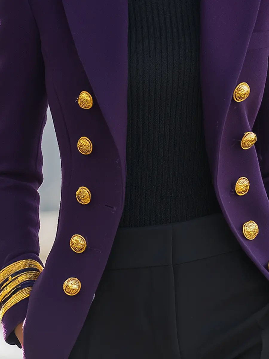 Purple Double-Breasted Military-Inspired Tailored Fit - Blazer CAAYWORLD