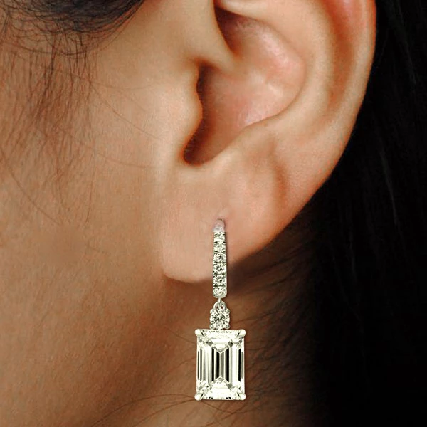Emerald Cut 925 Sterling Silver Drop Earrings wonderingjewelry