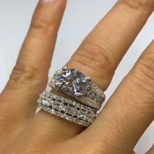 2pcs Luxury Round Cut With Round Pave Bridal Set in Sterling Silver Shineofdiamond