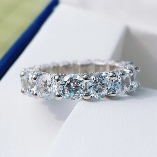 Eternity Round Cut Sterling Silver Wedding Band Shineofdiamond