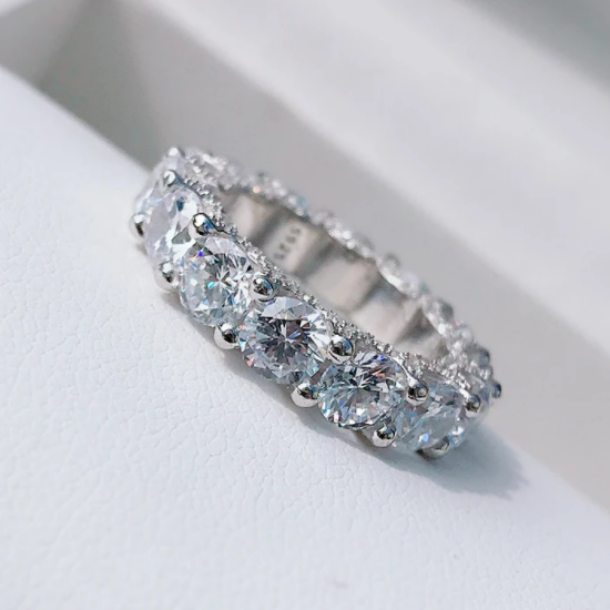 Eternity Round Cut Sterling Silver Wedding Band Shineofdiamond