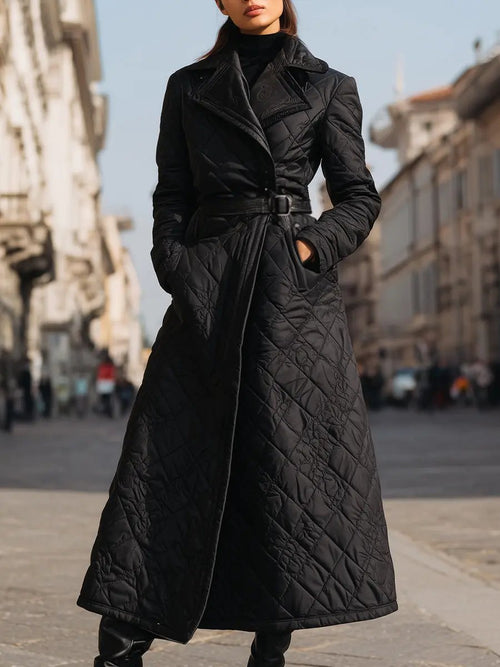 Quilted Longline Belted Winter Coat - Coat CAAYWORLD
