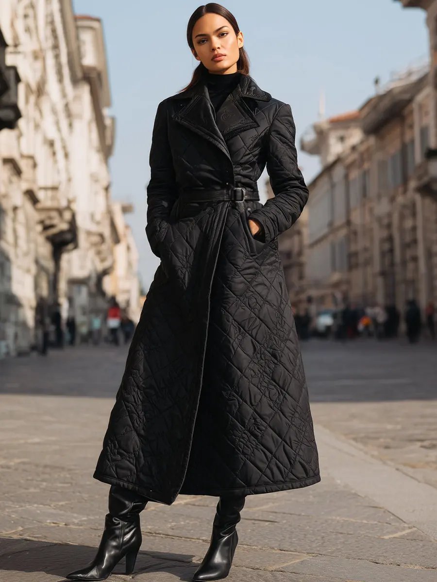 Quilted Longline Belted Winter Coat - Coat CAAYWORLD