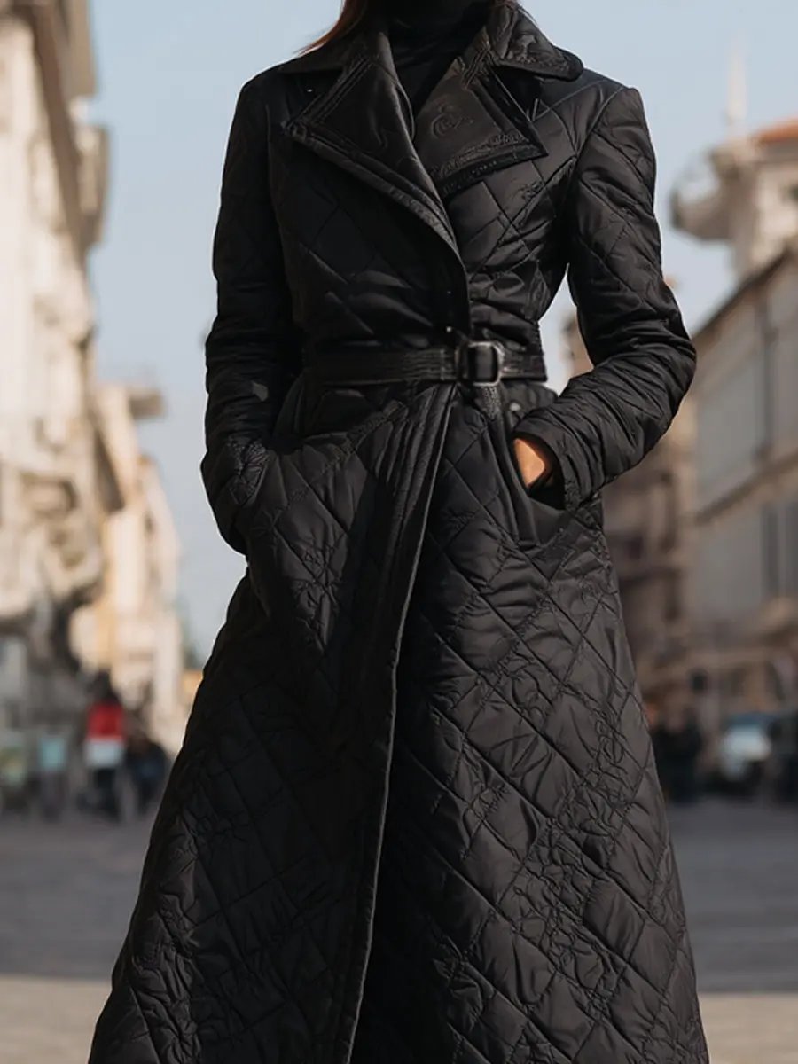 Quilted Longline Belted Winter Coat - Coat CAAYWORLD