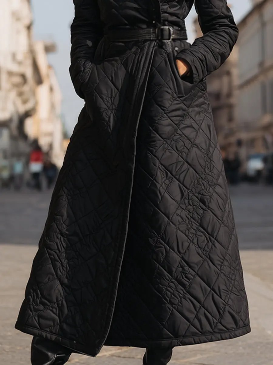 Quilted Longline Belted Winter Coat - Coat CAAYWORLD