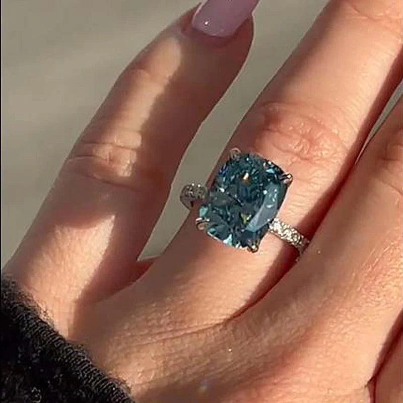 Vintage Blue Cushion Cut Sterling Silver Engagement Ring Shineofdiamond