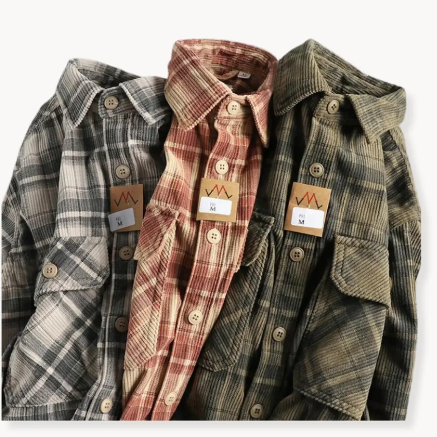 Retro Plaid Corduroy - Flannel Shirt CAAYWORLD
