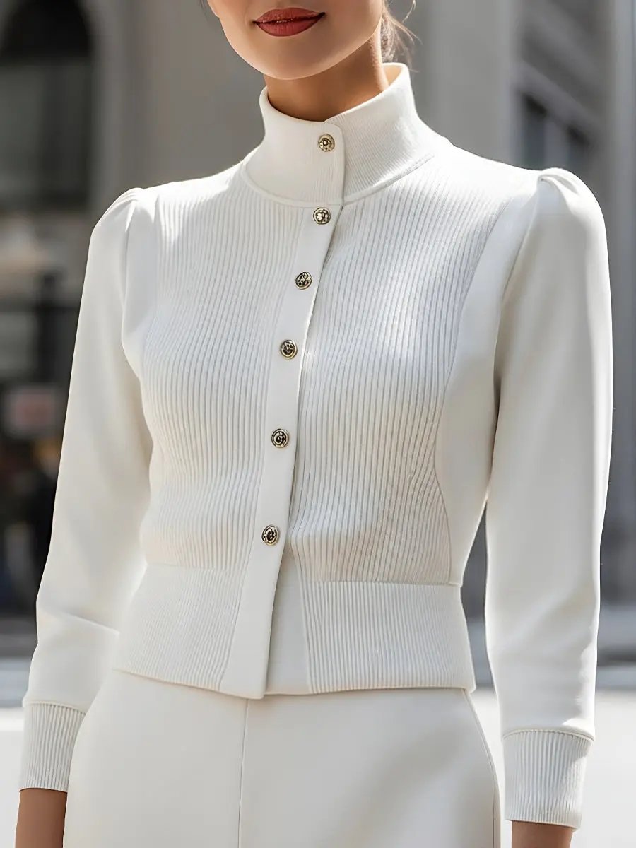 Ribbed Knit Panel With Gold Buttons - Jacket CAAYWORLD