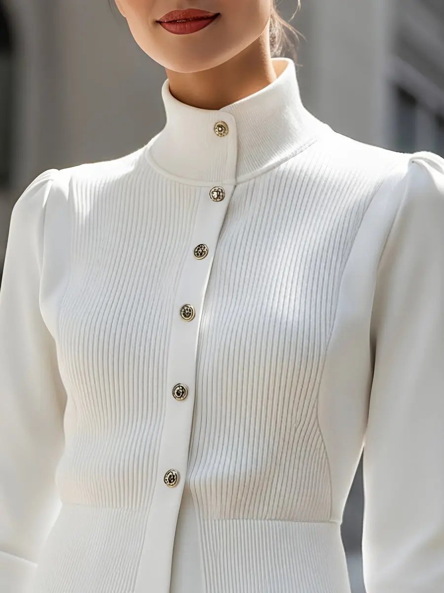 Ribbed Knit Panel With Gold Buttons - Jacket CAAYWORLD