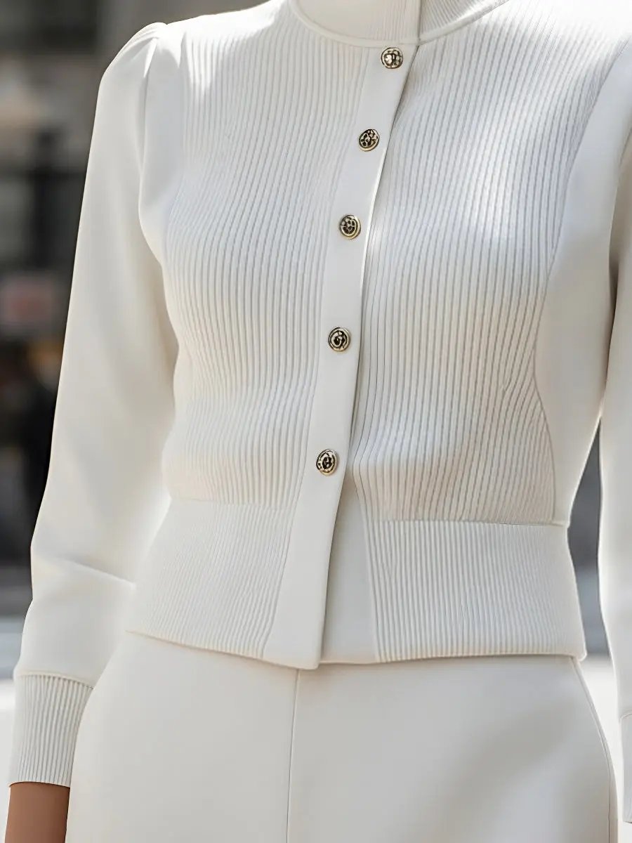 Ribbed Knit Panel With Gold Buttons - Jacket CAAYWORLD