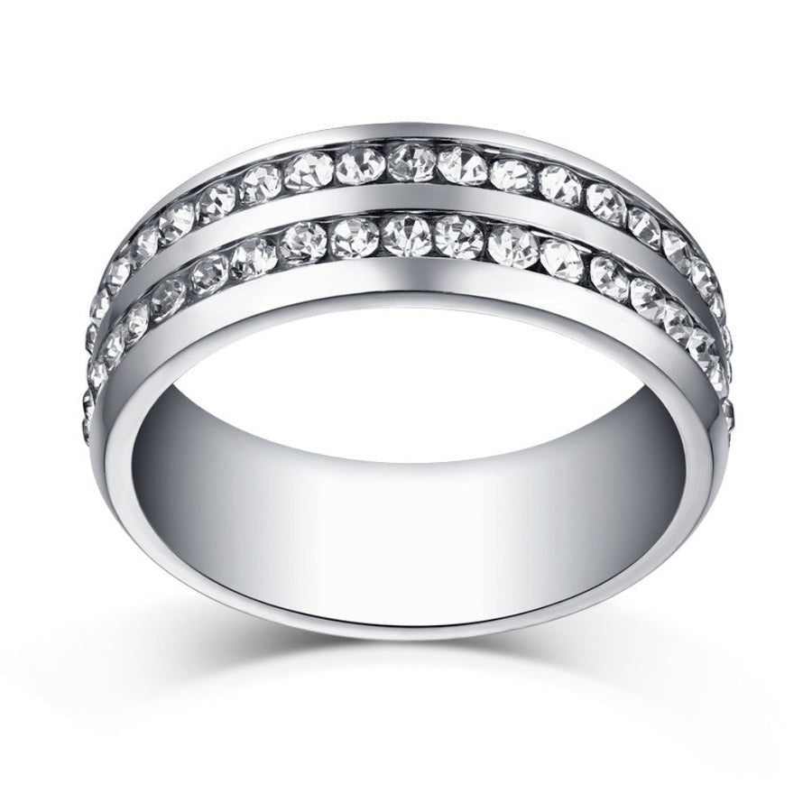 Two Row  Round Cut Titanium Steel Men's Ring Shineofidamond