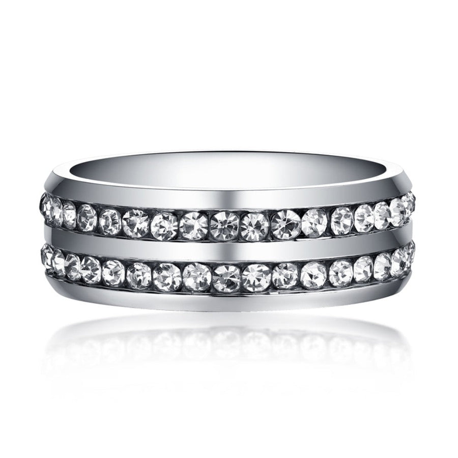 Two Row  Round Cut Titanium Steel Men's Ring Shineofidamond