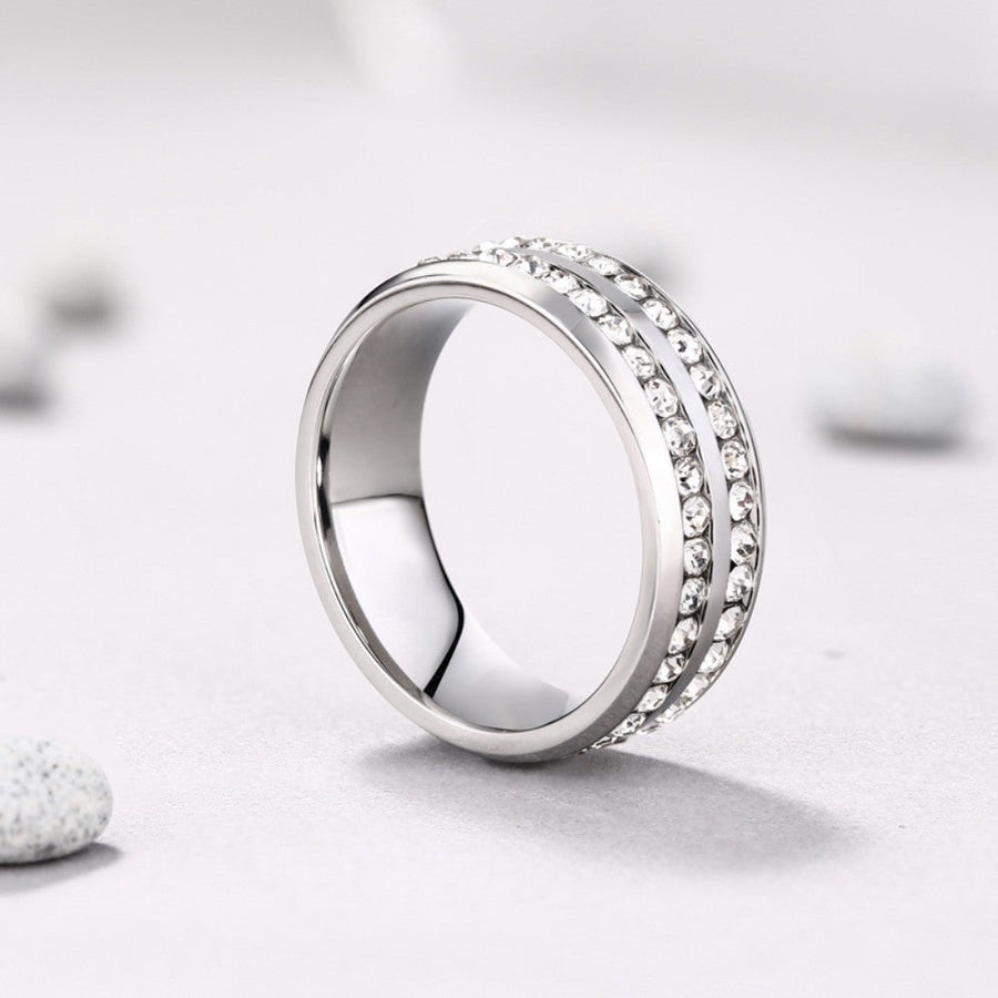 Two Row  Round Cut Titanium Steel Men's Ring Shineofidamond