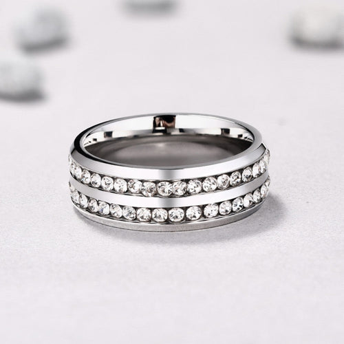 Two Row  Round Cut Titanium Steel Men's Ring Shineofidamond