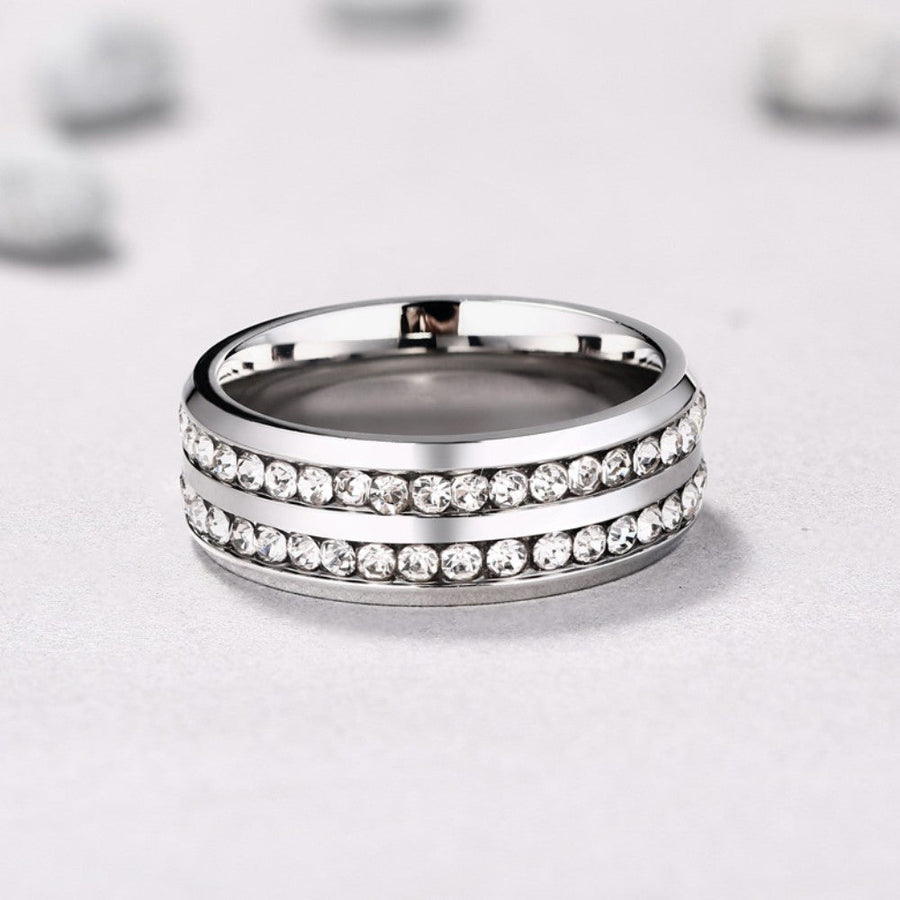 Two Row  Round Cut Titanium Steel Men's Ring Shineofidamond
