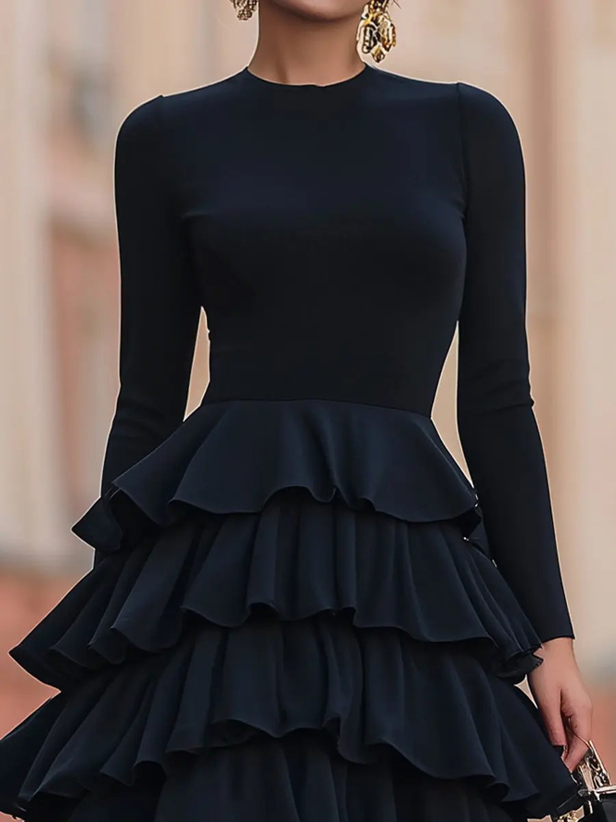 Ruffled Tiered Black Party Dress - Mini Dress CAAYWORLD