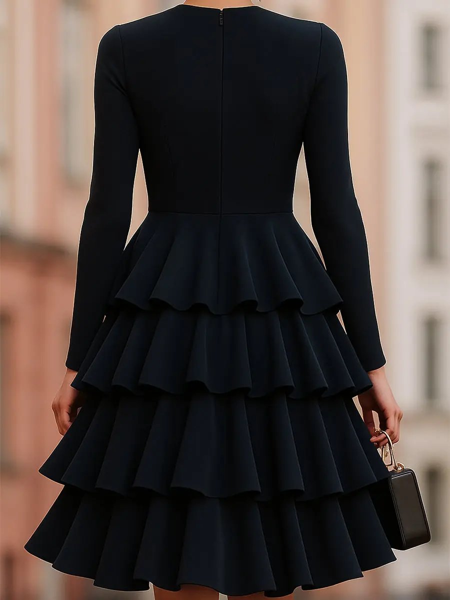 Ruffled Tiered Black Party Dress - Mini Dress CAAYWORLD