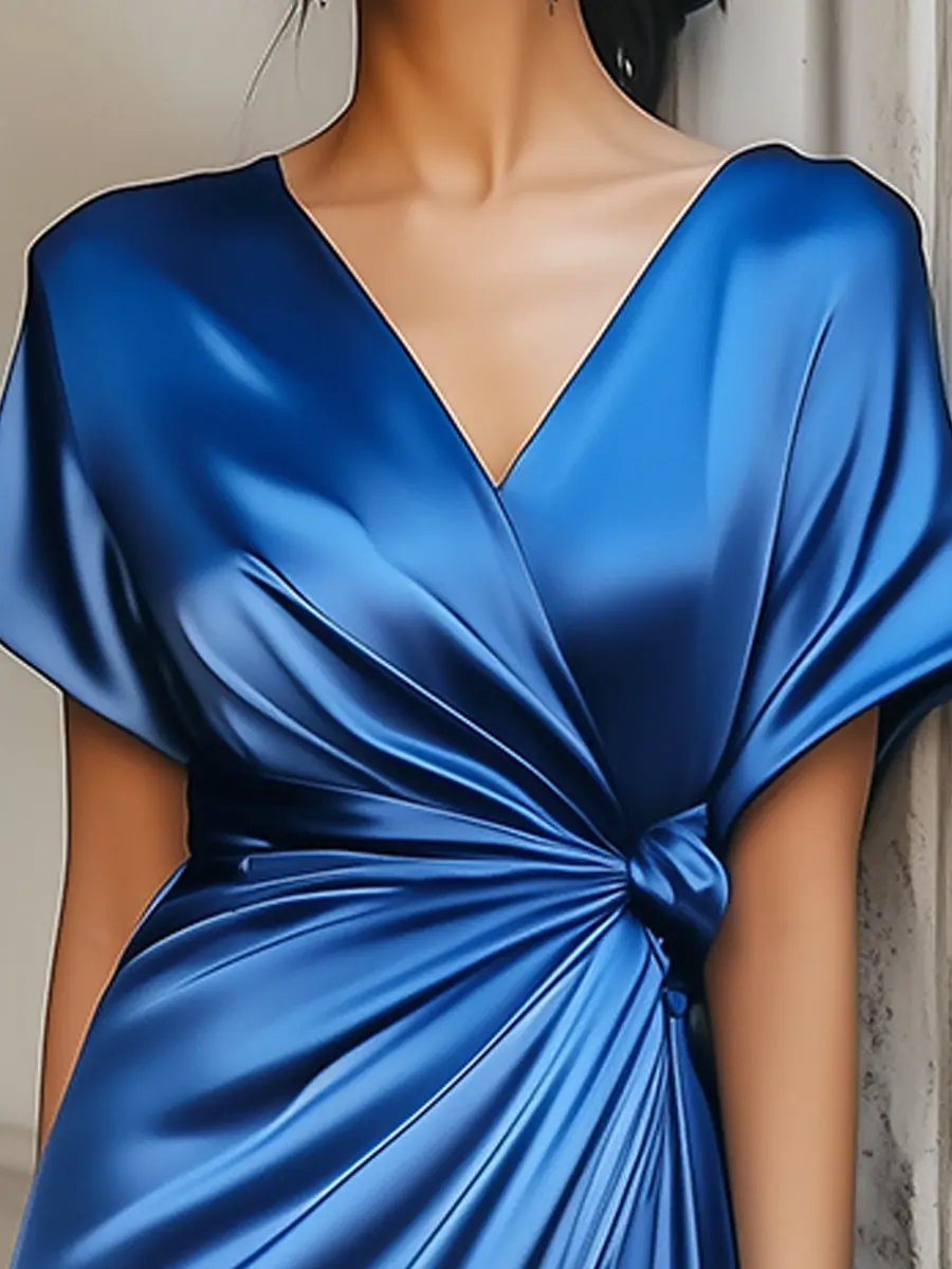 Sapphire Lace-Up Satin Evening - Midi Dress CAAYWORLD