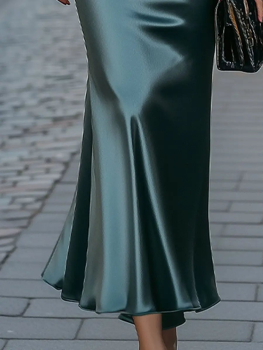 Satin High-Neck Draped Evening Silhouette - Maxi Dress CAAYWORLD