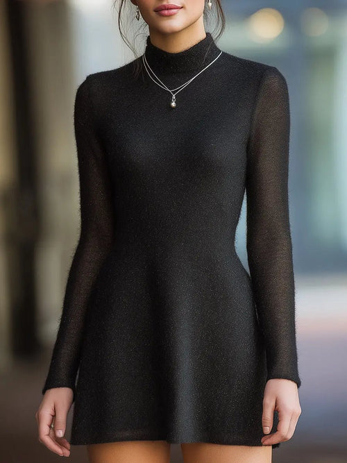 Sheer Sparkle Long Sleeves High Neck - Mini Dress CAAYWORLD