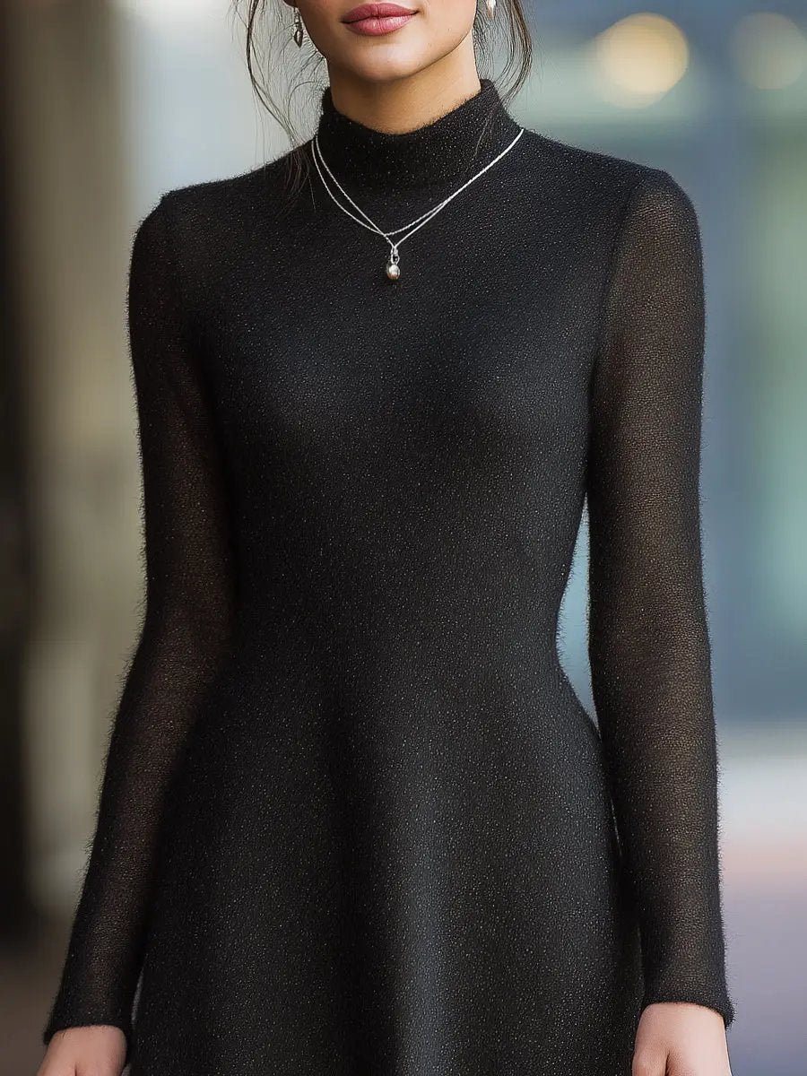 Sheer Sparkle Long Sleeves High Neck - Mini Dress CAAYWORLD