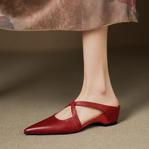Siena Leather Cross-Strap - Mules CAAYWORLD