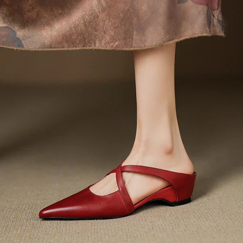 Siena Leather Cross-Strap - Mules CAAYWORLD