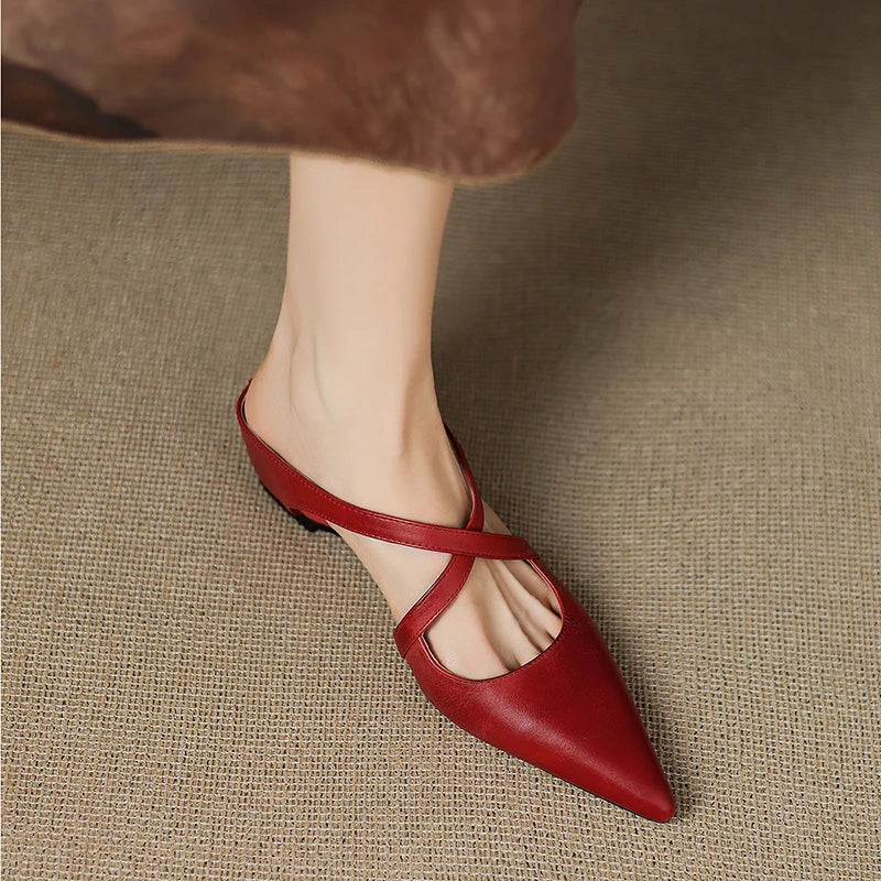 Siena Leather Cross-Strap - Mules CAAYWORLD