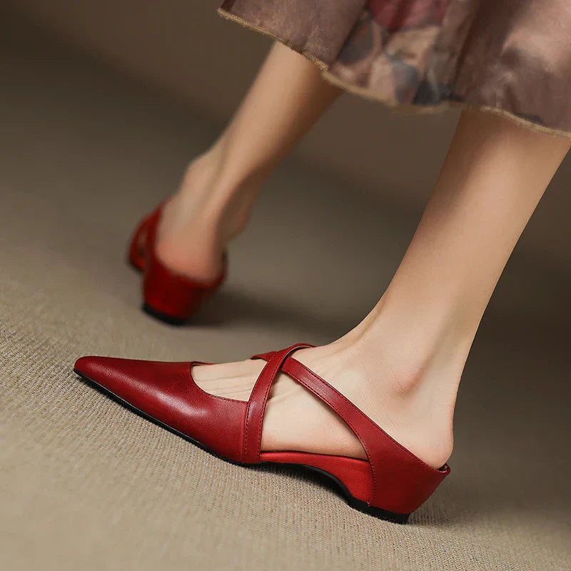 Siena Leather Cross-Strap - Mules CAAYWORLD