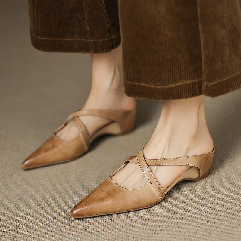 Siena Leather Cross-Strap - Mules CAAYWORLD
