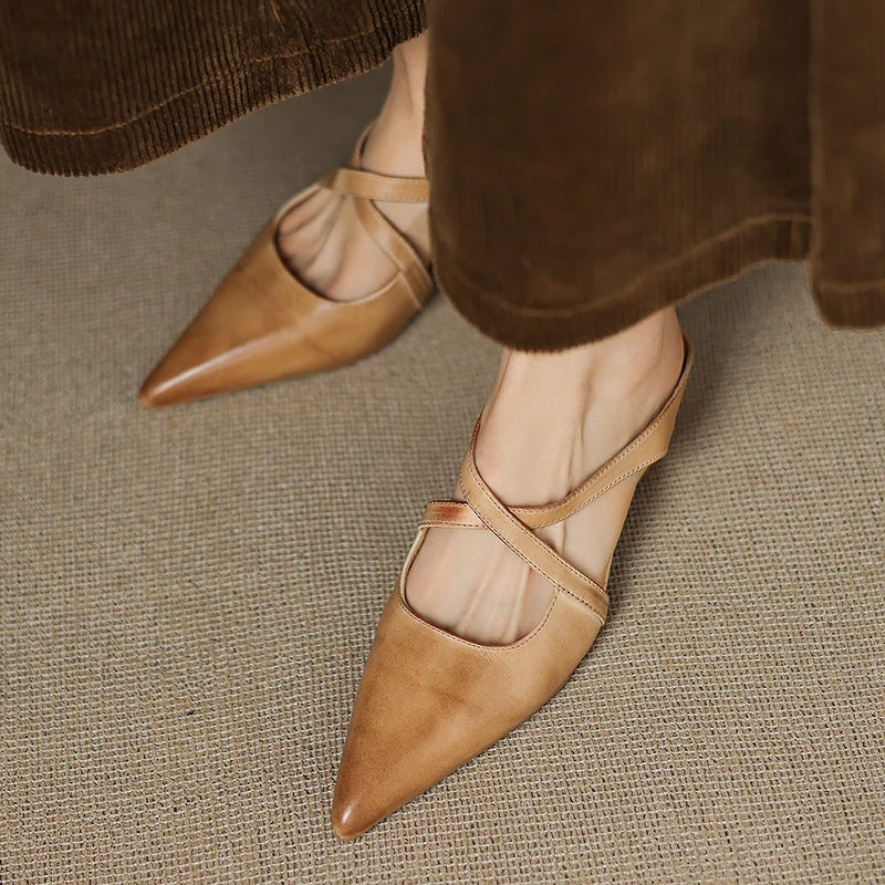 Siena Leather Cross-Strap - Mules CAAYWORLD