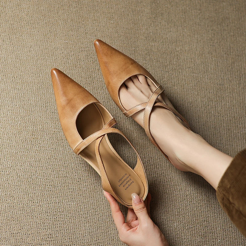 Siena Leather Cross-Strap - Mules CAAYWORLD