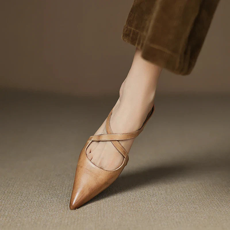 Siena Leather Cross-Strap - Mules CAAYWORLD
